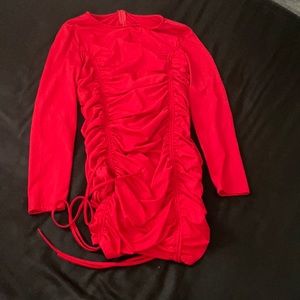 Long Sleeve Ruched Drawstring Bodycon Mini Club Dress